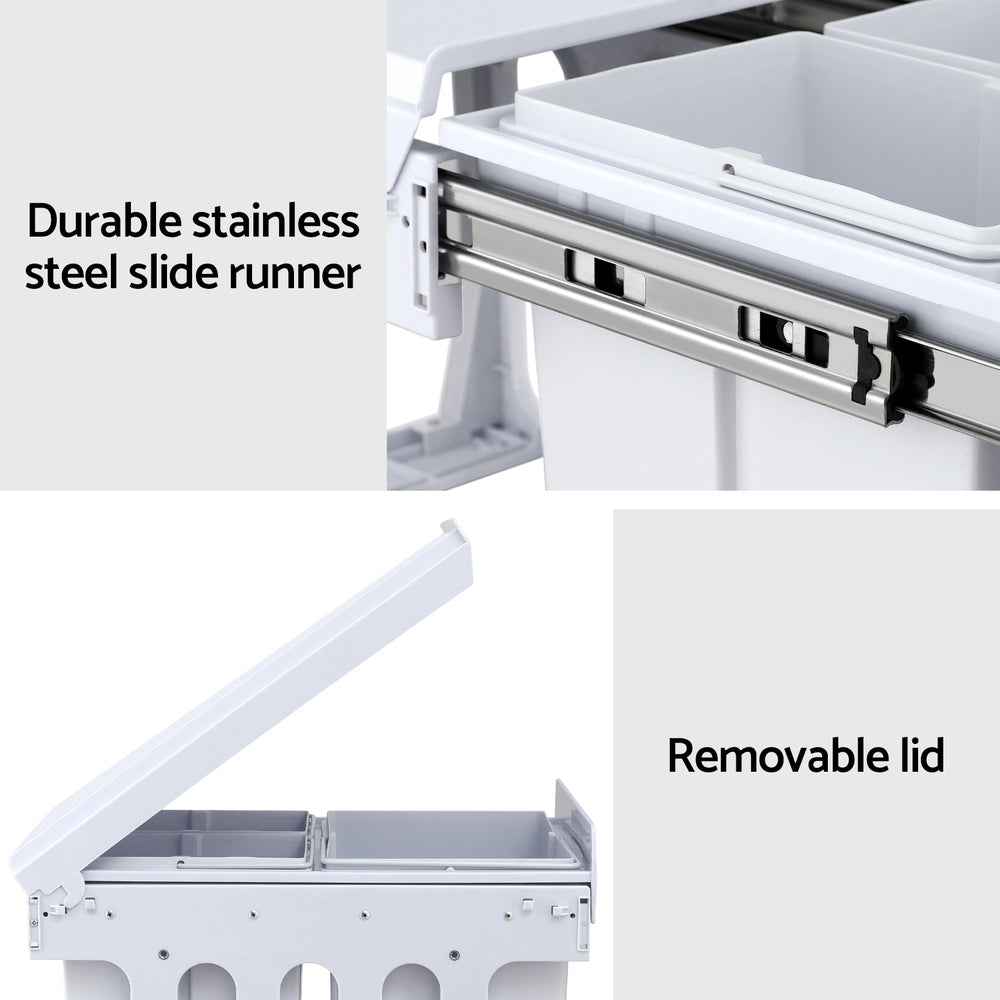 Cefito Triple Slide Pull-Out Kitchen Bins 31L White