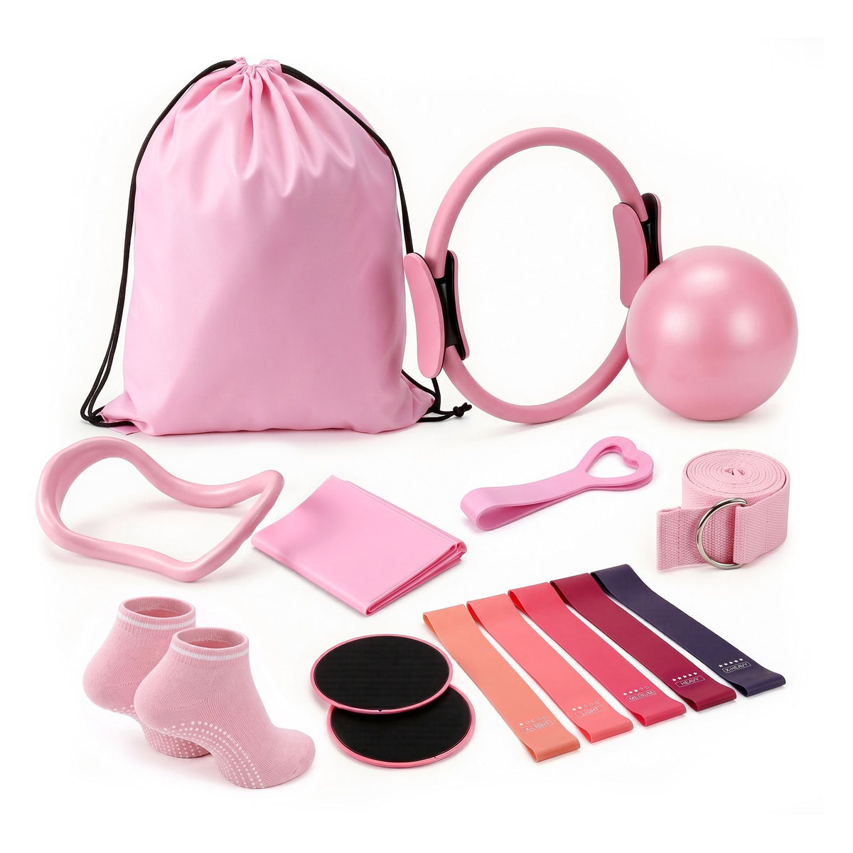 Everfit 15-Piece Pilates Starter Kit with Ring and Ball Pink