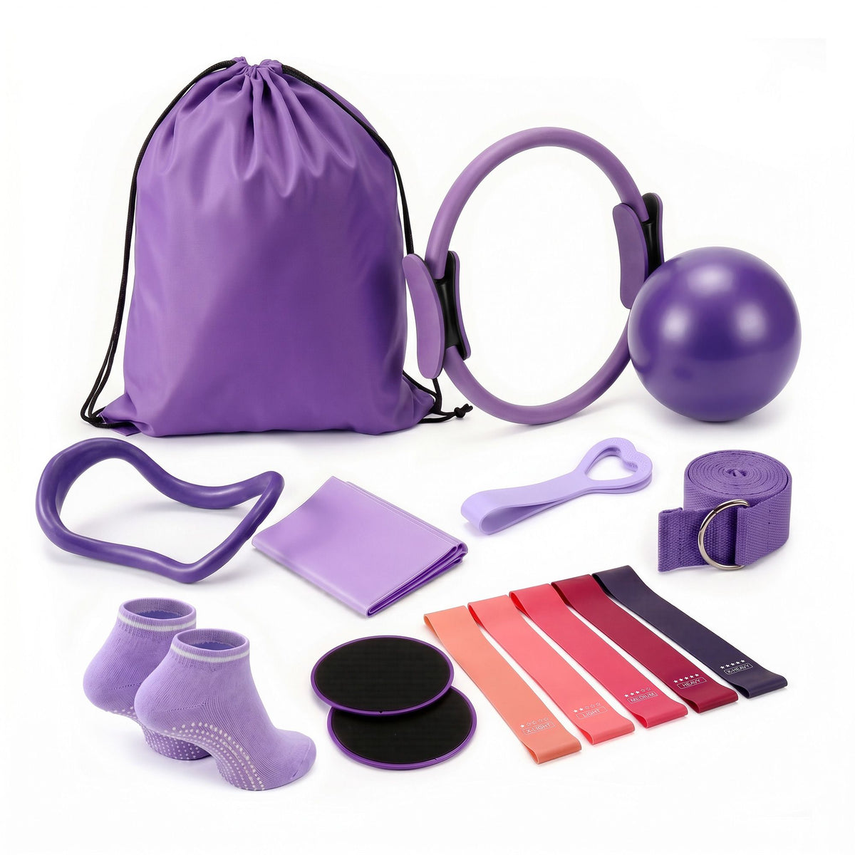Everfit 15-Piece Pilates Starter Kit with Ring and Ball Purple