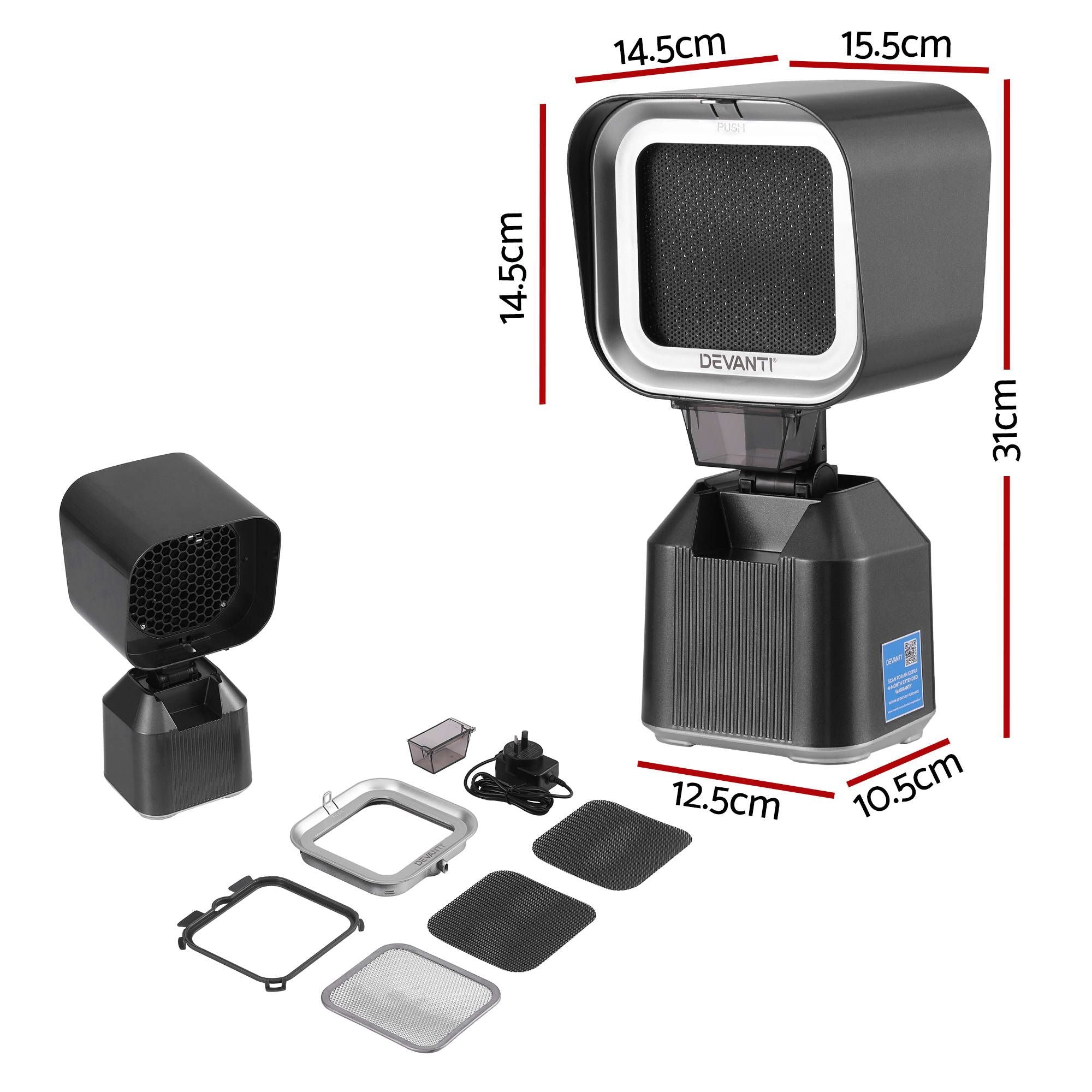 Devanti Portable Range Hood Desktop Exhaust Fan Adjustable Dual Filters Black