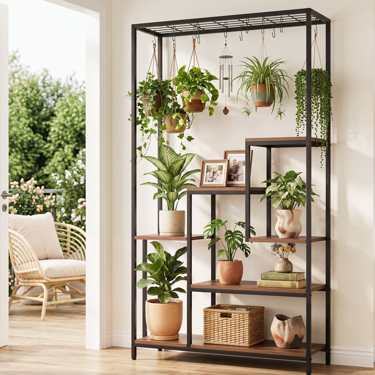Artiss 6-Tier Pot Plant Stand with Hanging Hooks, Indoor Outdoor