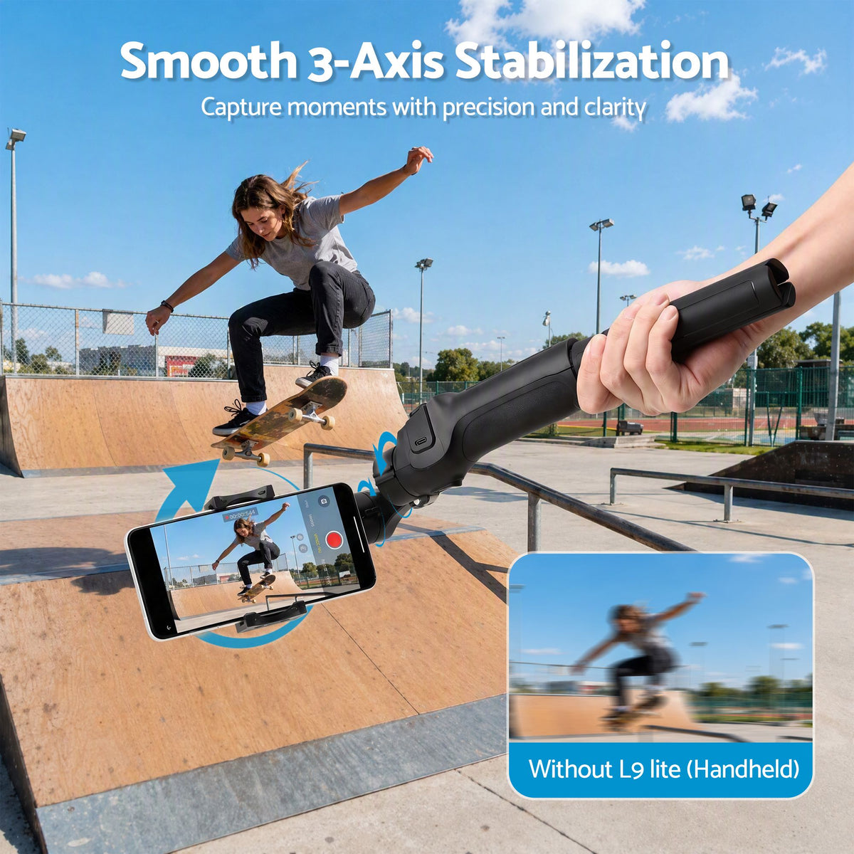 Devanti 3-Axis Gimbal Stabilizer with Tripod for Smartphone, Foldable Selfie Stick