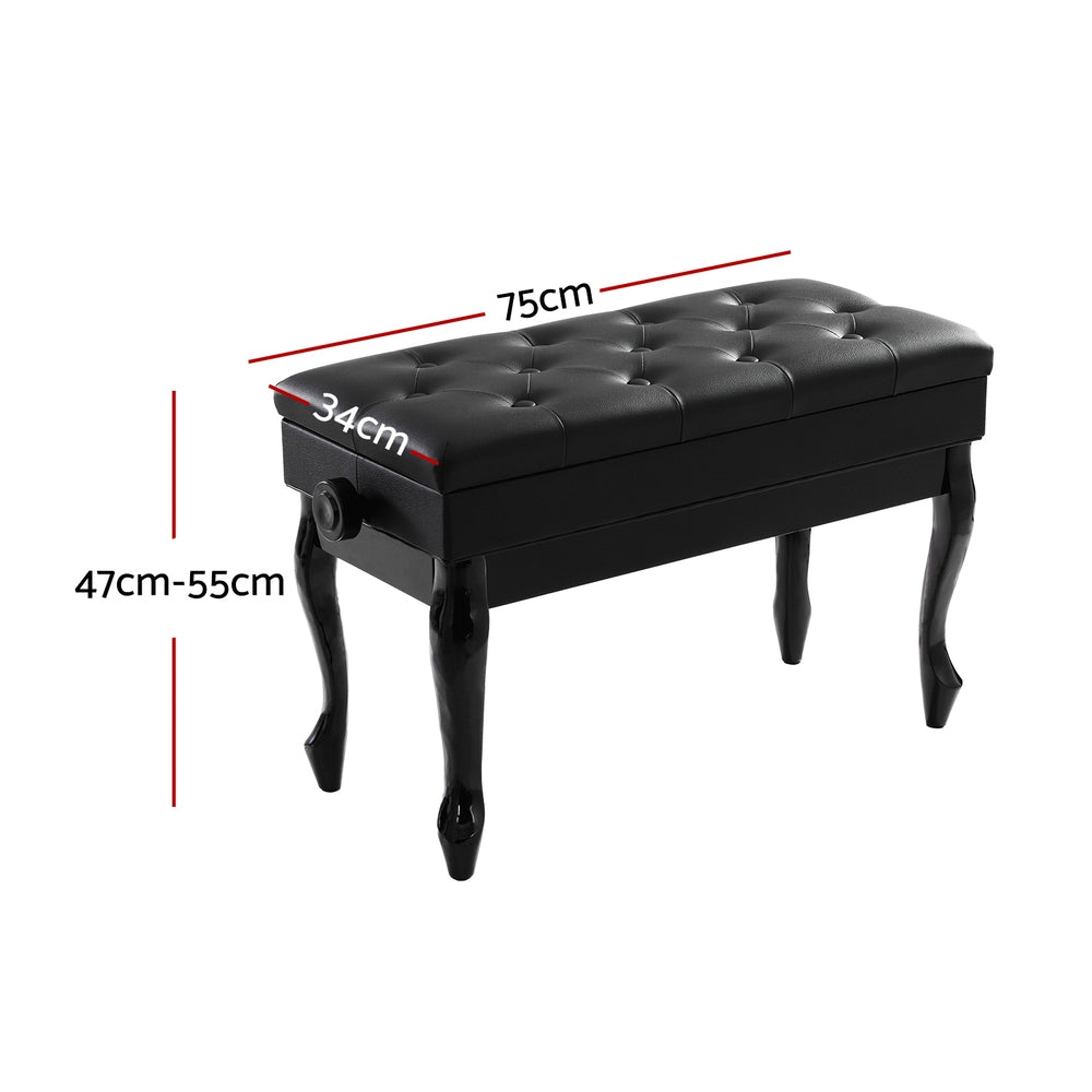 Alpha Adjustable Piano Bench Stool Black Storage