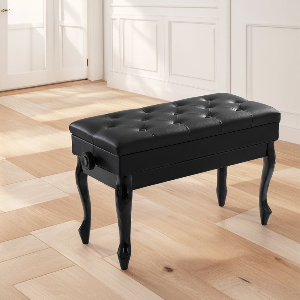 Alpha Adjustable Piano Bench Stool Black Storage