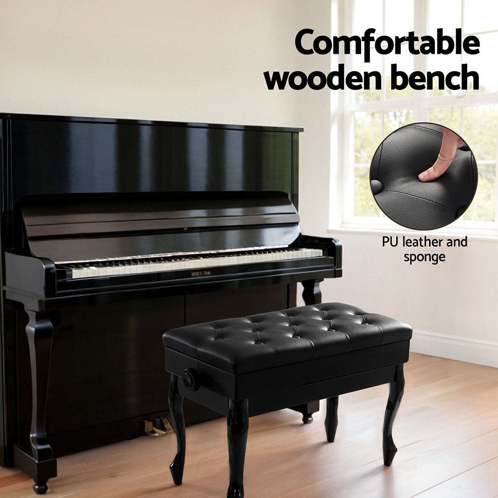 Alpha Adjustable Piano Bench Stool Black Storage