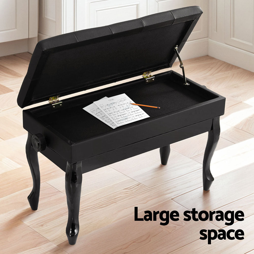 Alpha Adjustable Piano Bench Stool Black Storage