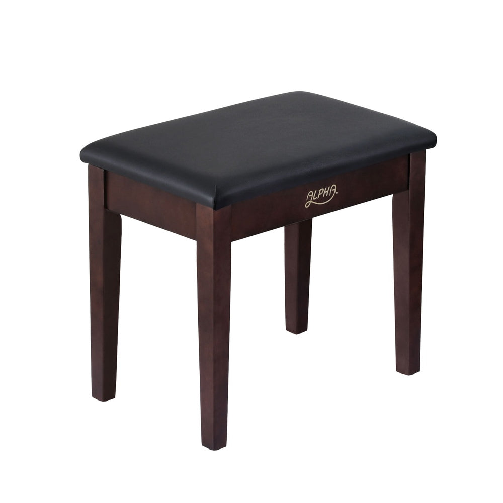 Alpha Wooden Piano Bench Stool Storage Brown PU Leather