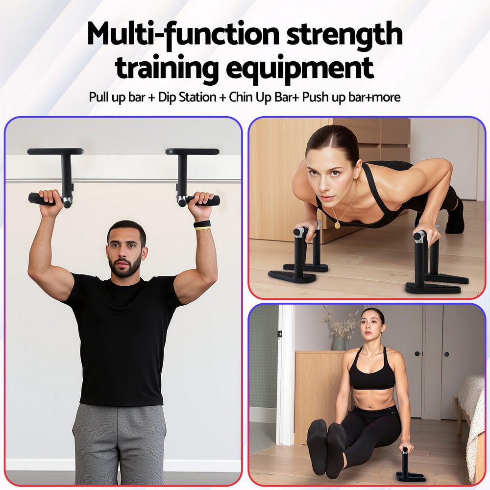 Everfit Portable Foldable Dip Station Pull Up Bar Set 120kg Black