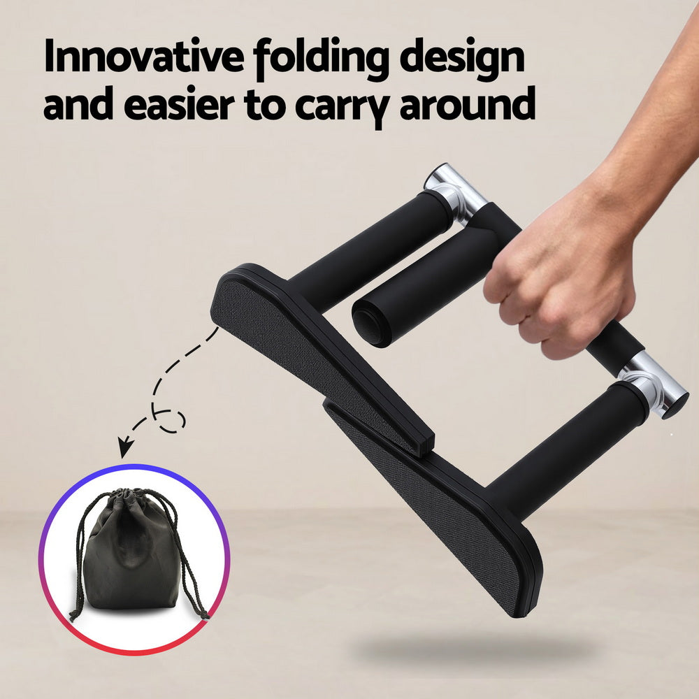 Everfit Portable Foldable Dip Station Pull Up Bar Set 120kg Black