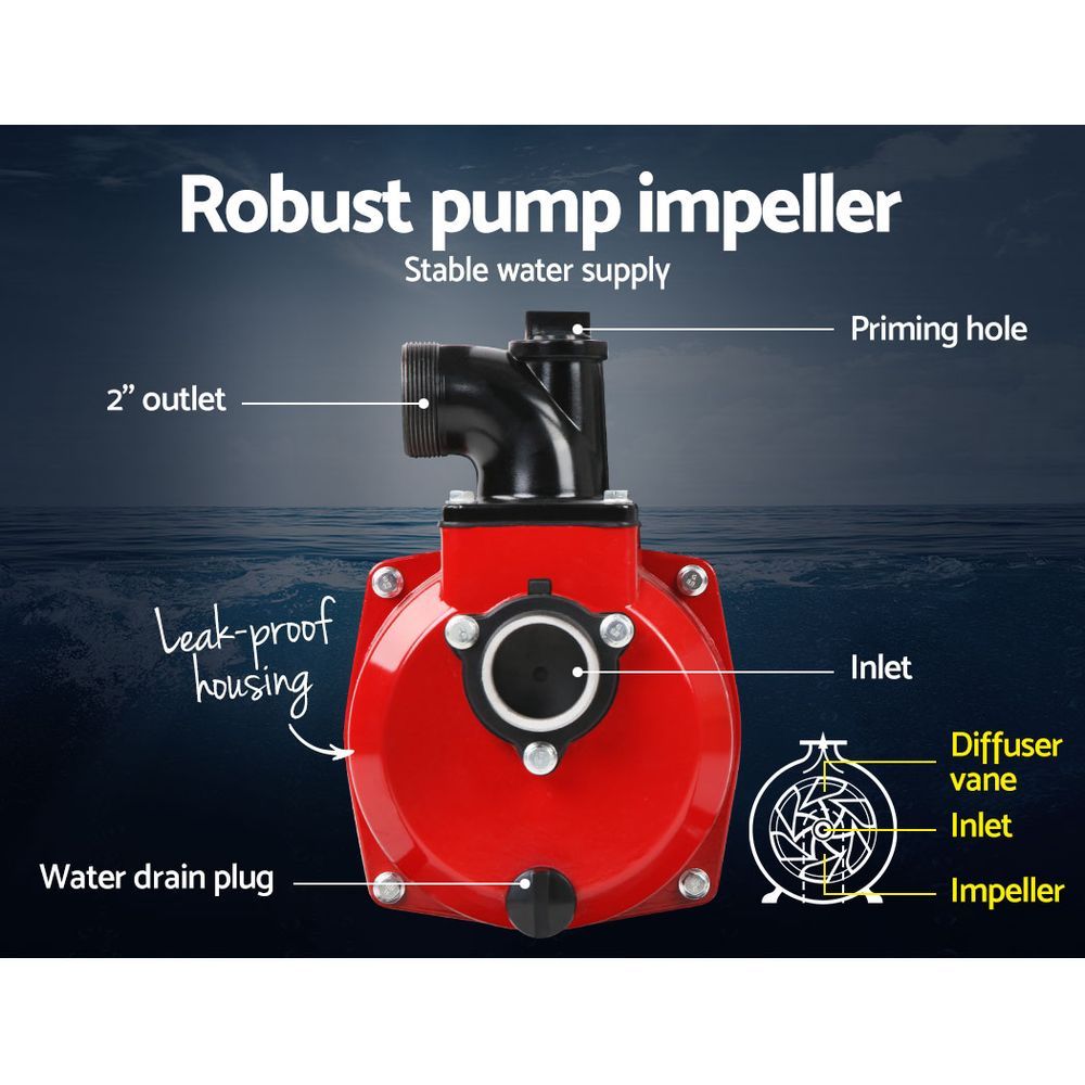 Giantz 2" Petrol Water Pump High Flow Fire Fighting Irrigation Black/Red