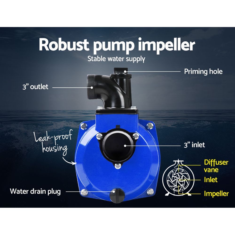 Giantz 3" Petrol Water Pump High Flow Fire Fighting Irrigation Black & Blue