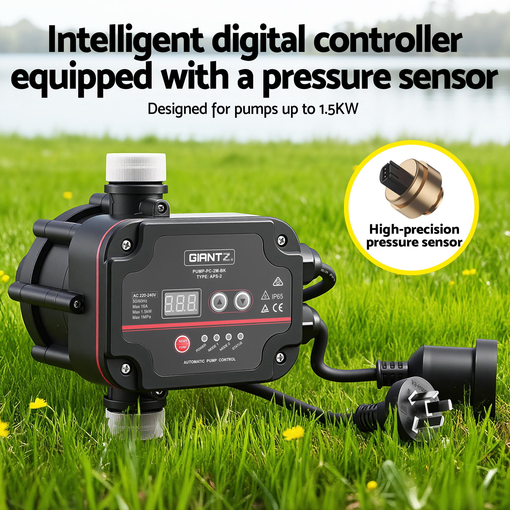 GIANTZ Digital Water Pump Controller 16A 1.5kW Max High Power Pressure Switch Adjustable 10Bar IP65