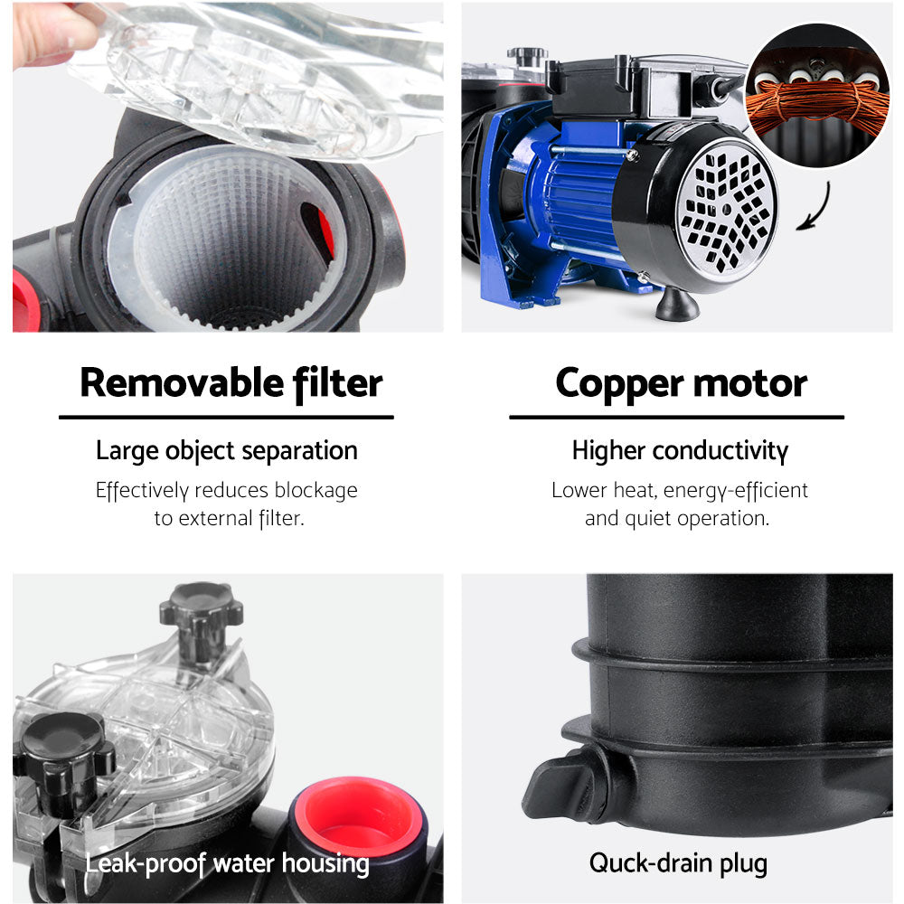 Giantz 1200W Swimming Pool Water Pump Salt & Chlorine Compatible
