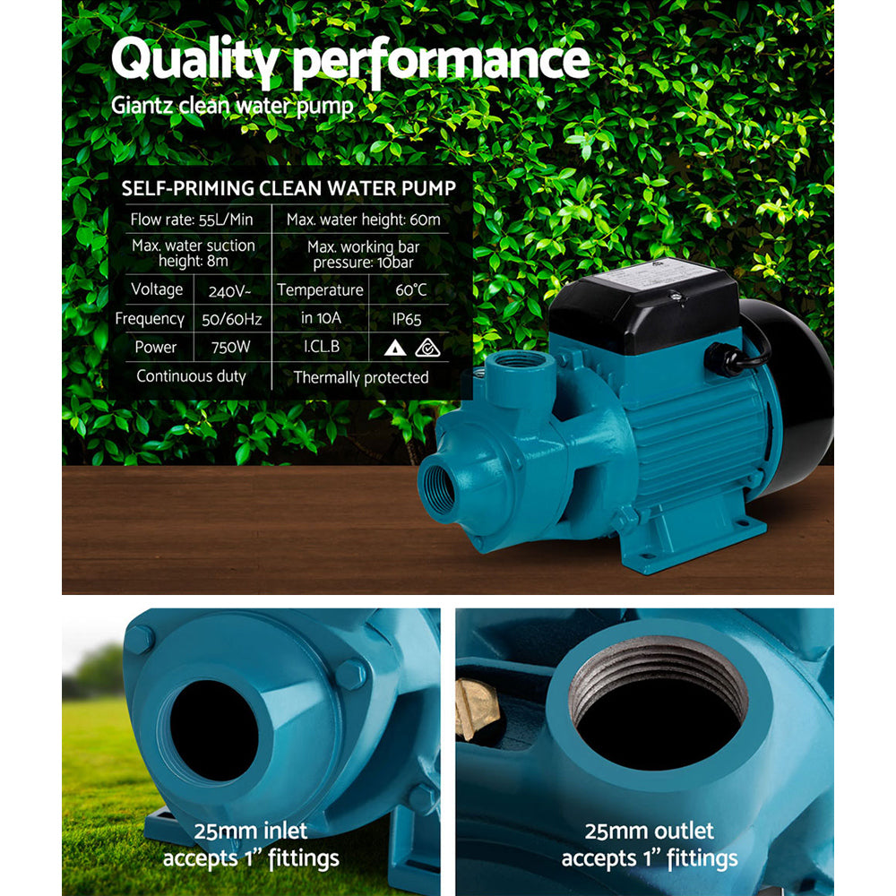 Giantz QB80 Garden Water Pump 750W Brass Impeller