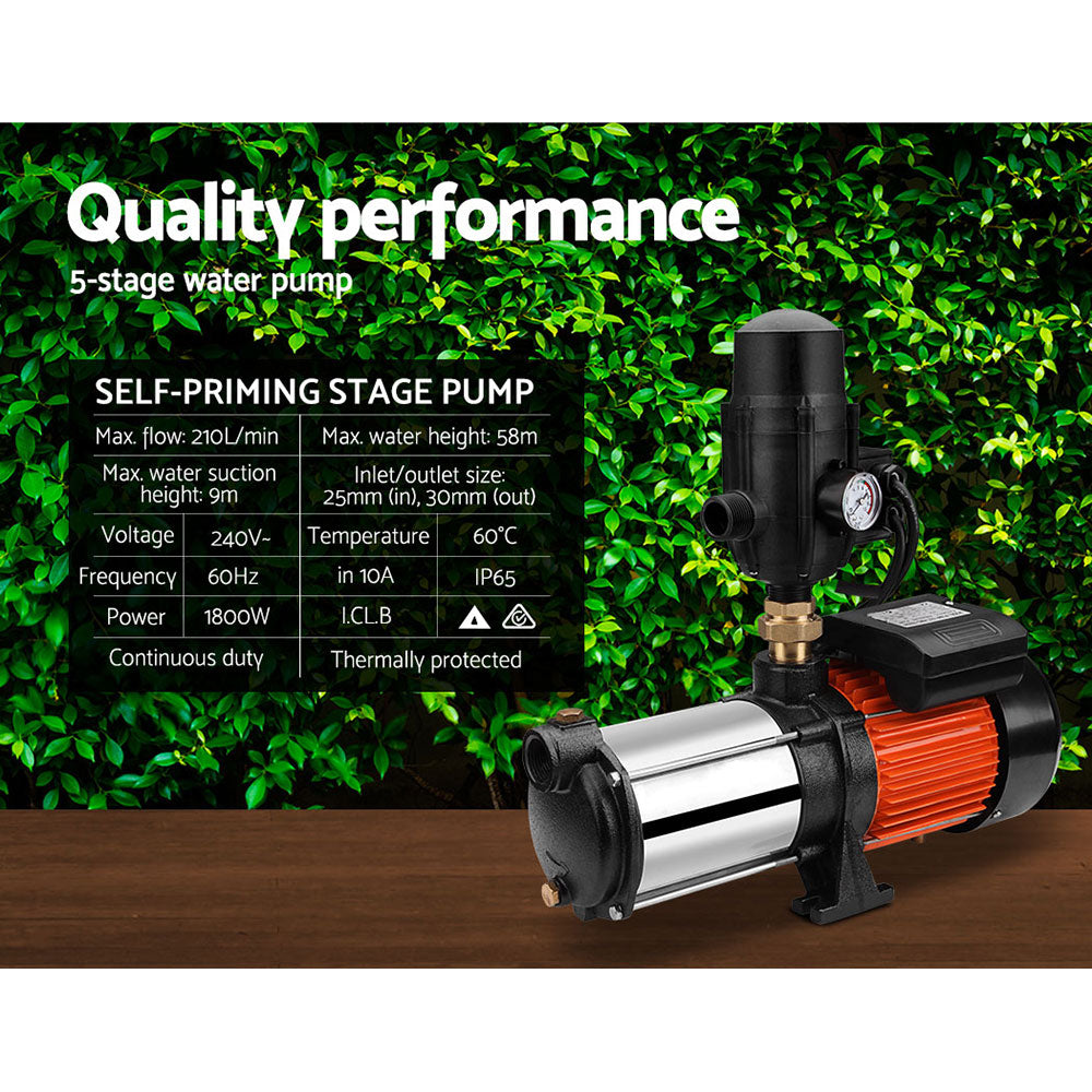 Giantz 1800W High Pressure Garden Water Pump 5-Stage Black