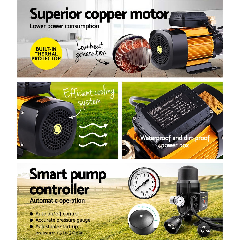 Giantz 2000W 5-Stage High Pressure Garden Water Pump Black