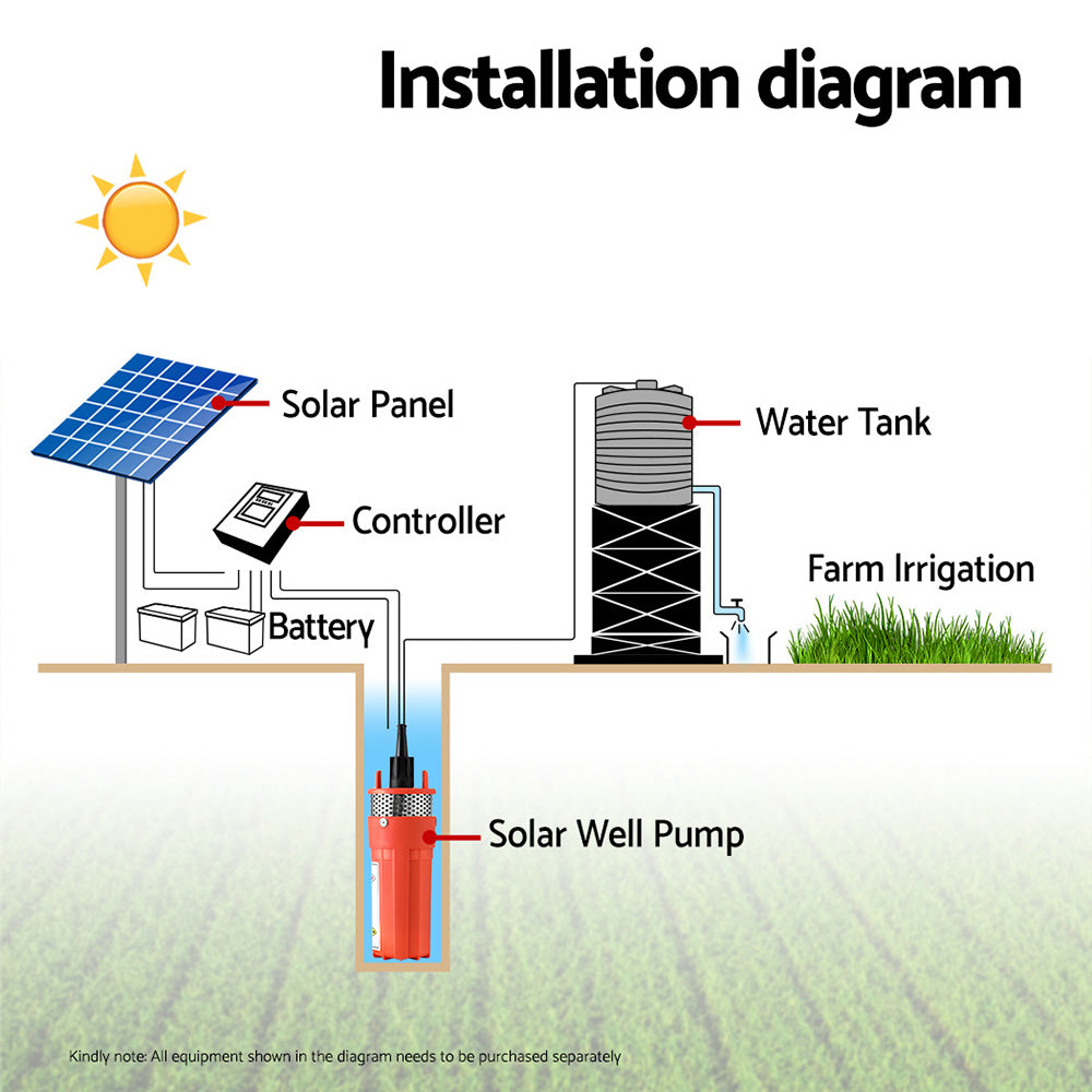 Giantz 24V Submersible Solar Water Pump 70M Head Deep Well