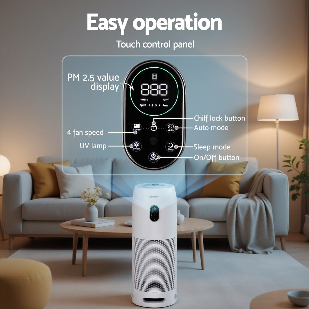 Devanti Air Purifier 500m³/h HEPA 4-Stage White