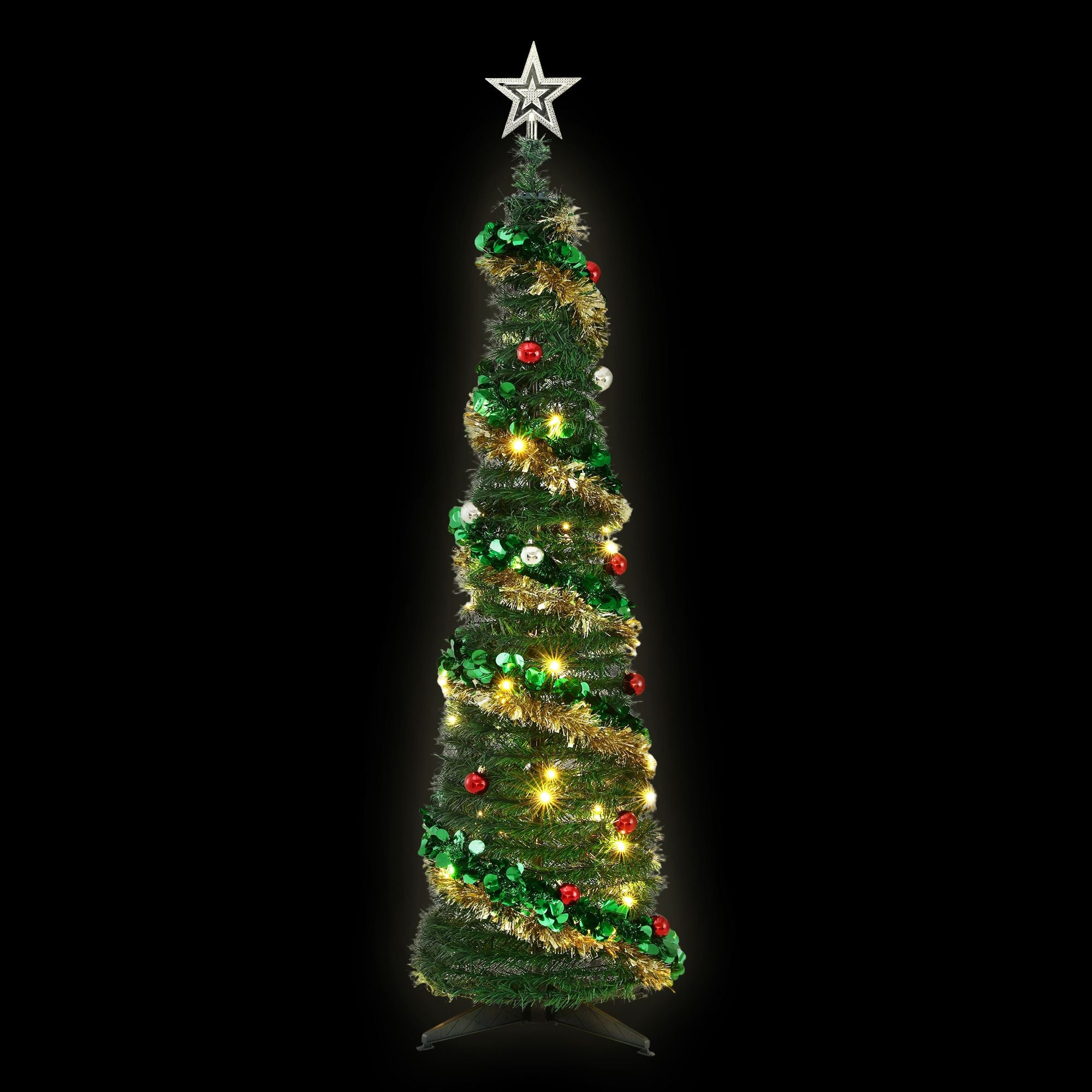 Jingle Jollys Pop Up Christmas Tree Pre Decorated Warm White LED 160cm