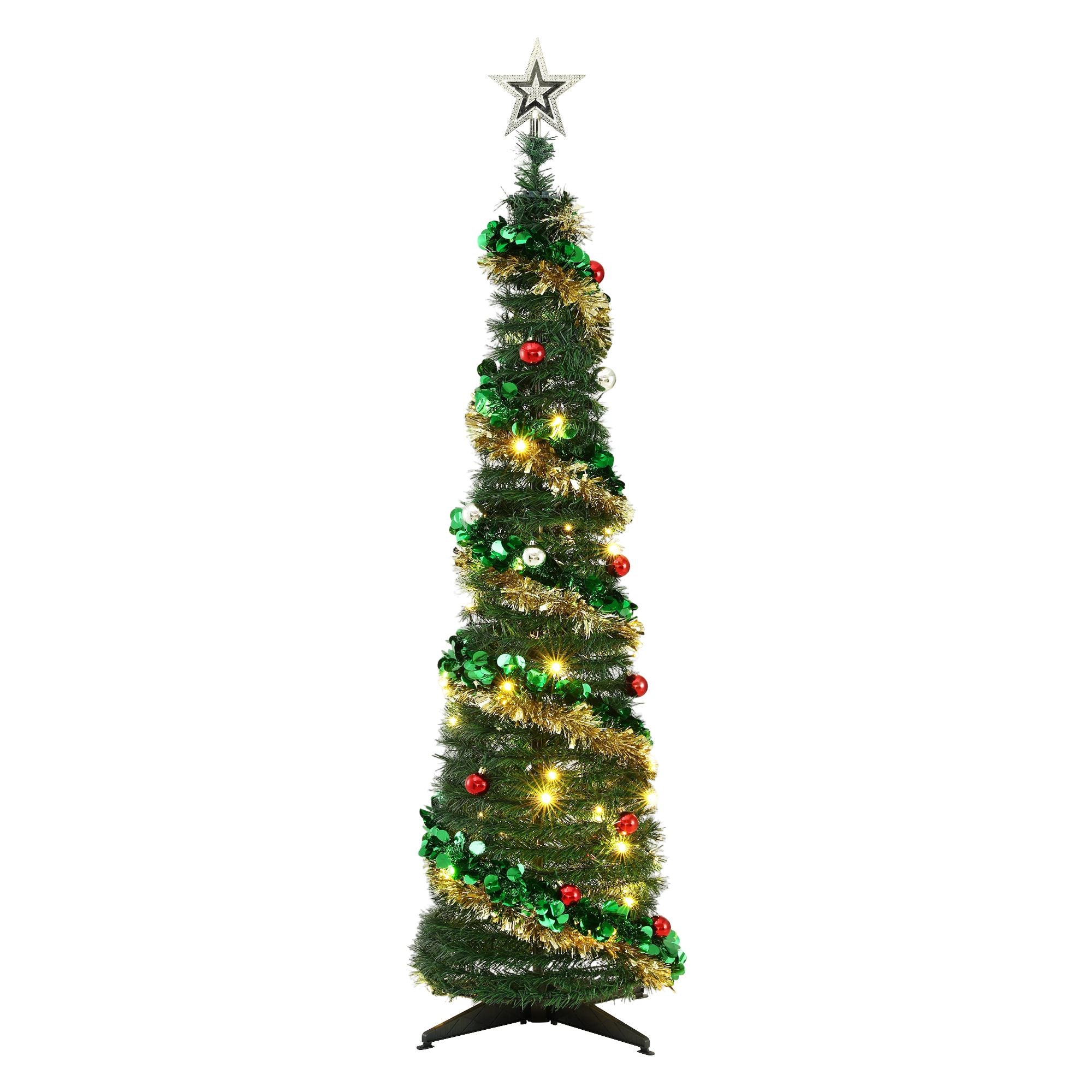 Jingle Jollys Pop Up Christmas Tree Pre Decorated Warm White LED 160cm