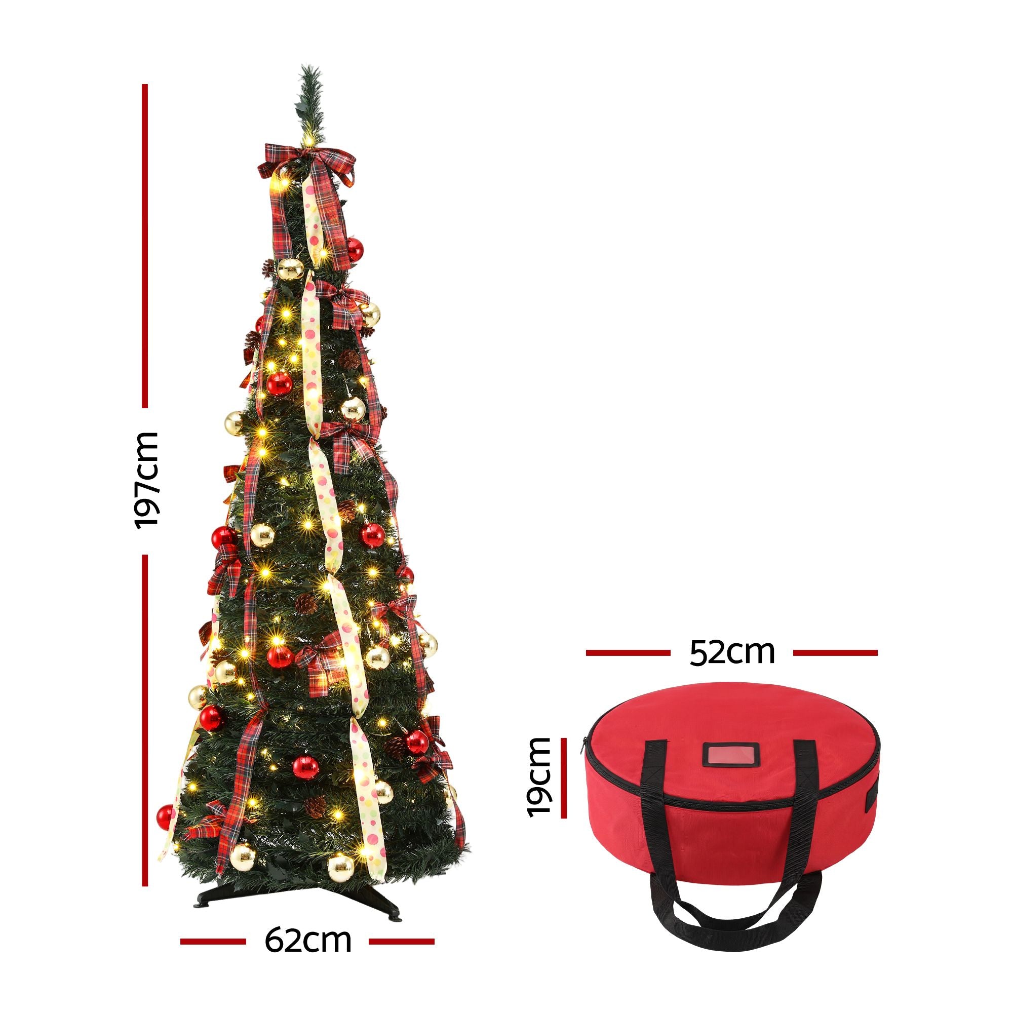 Jingle Jollys Pop Up Christmas Tree Pre Decorated Artificial Christmas Tree 197cm