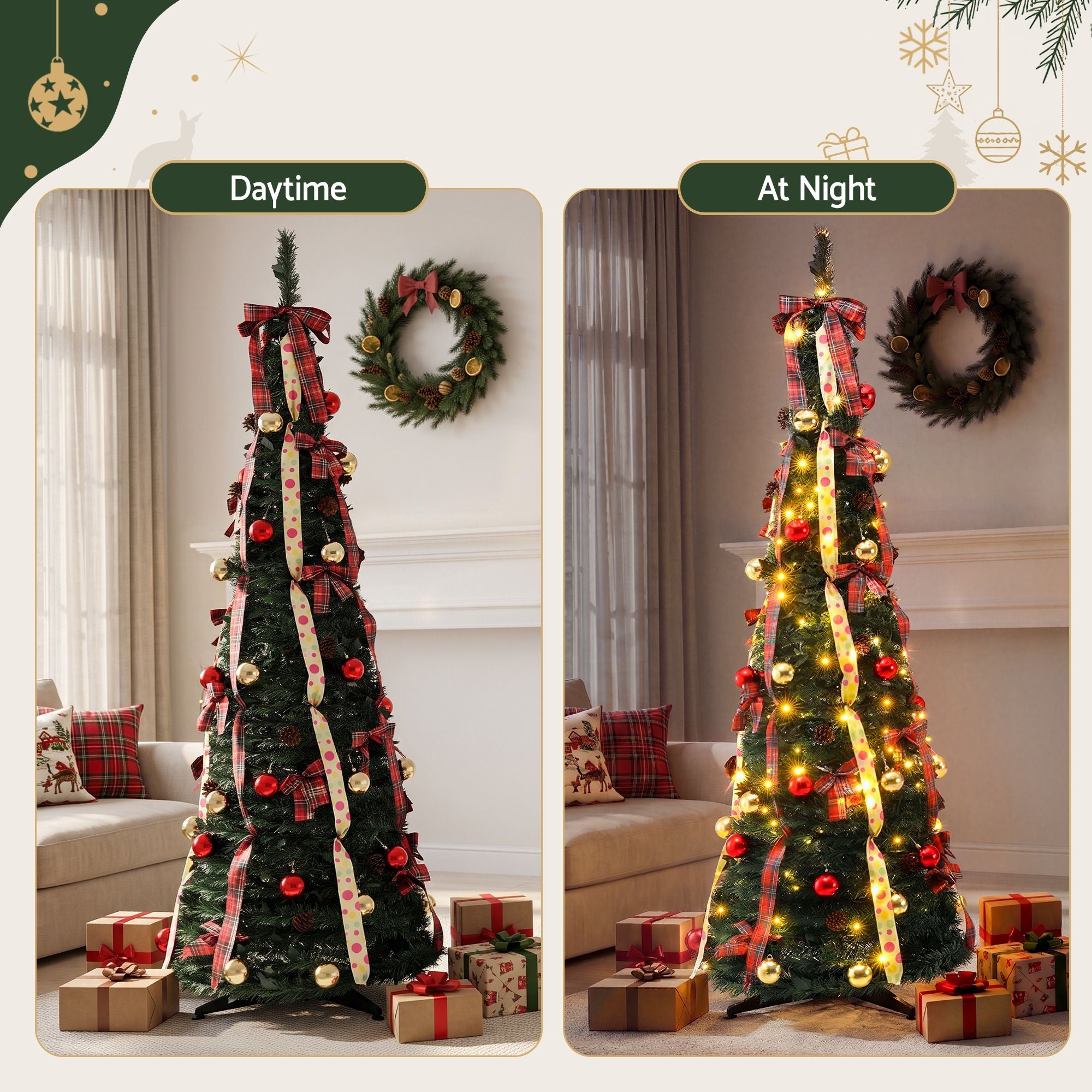 Jingle Jollys Pop Up Christmas Tree Pre Decorated Artificial Christmas Tree 197cm