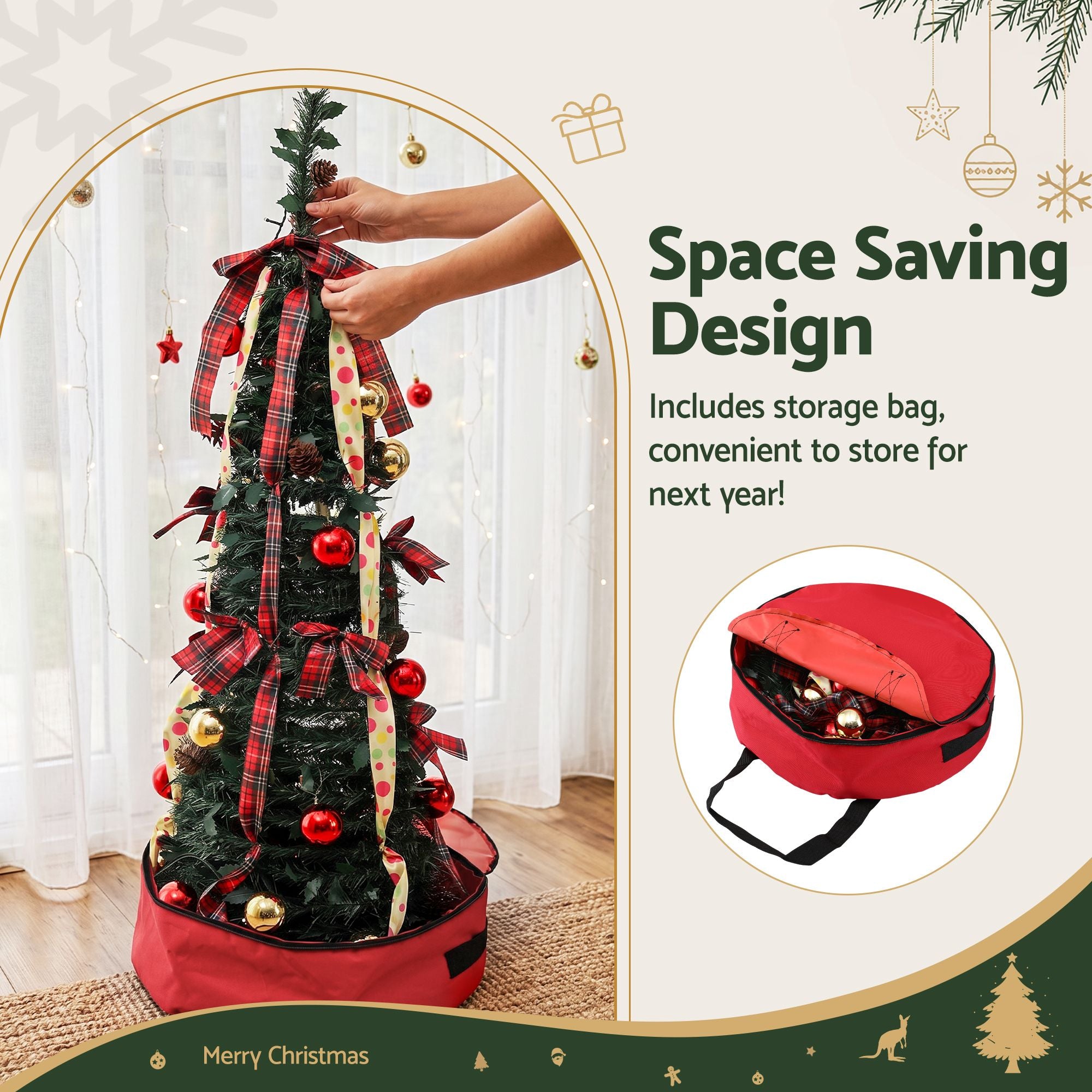 Jingle Jollys Pop Up Christmas Tree Pre Decorated Artificial Christmas Tree 197cm