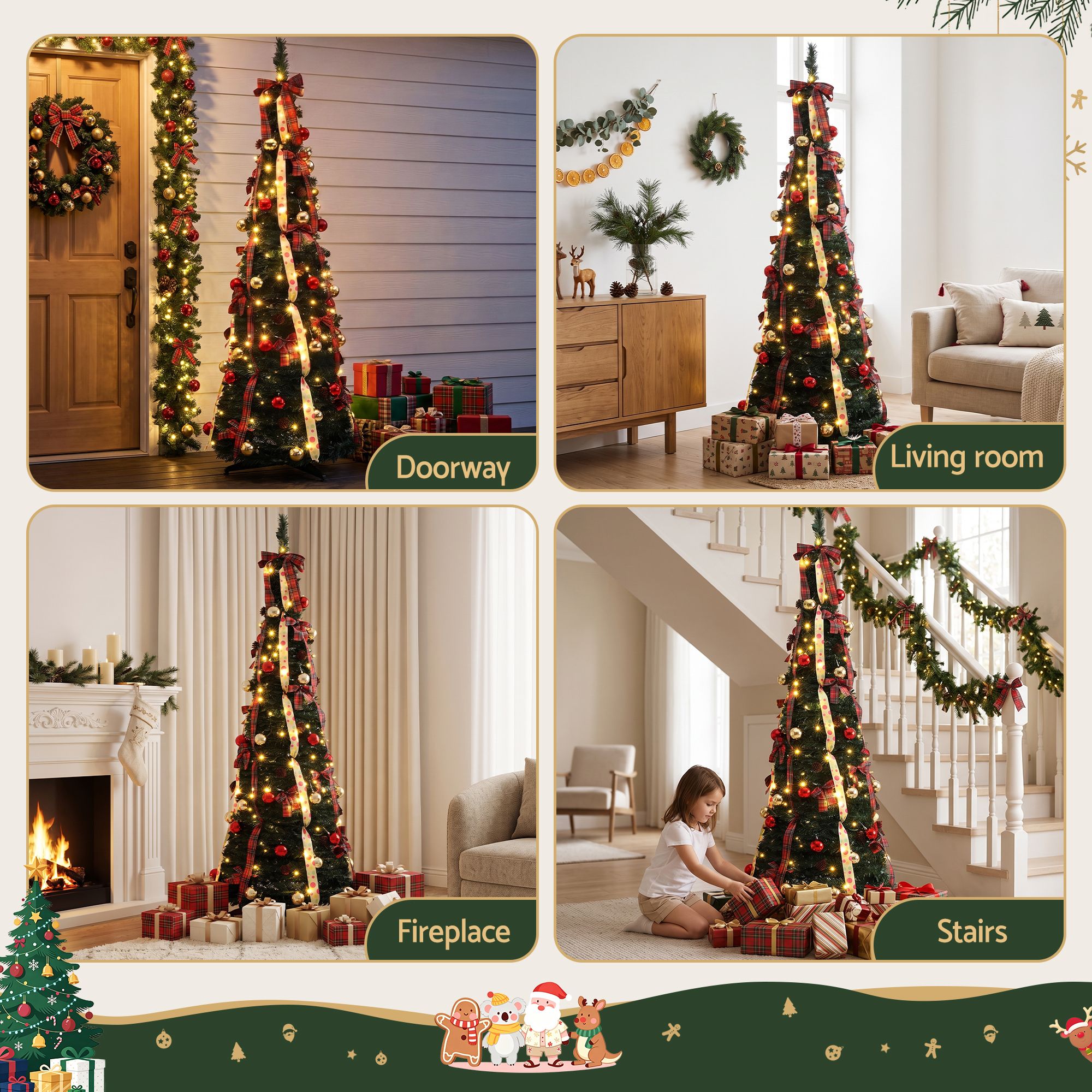 Jingle Jollys Pop Up Christmas Tree Pre Decorated Artificial Christmas Tree 197cm