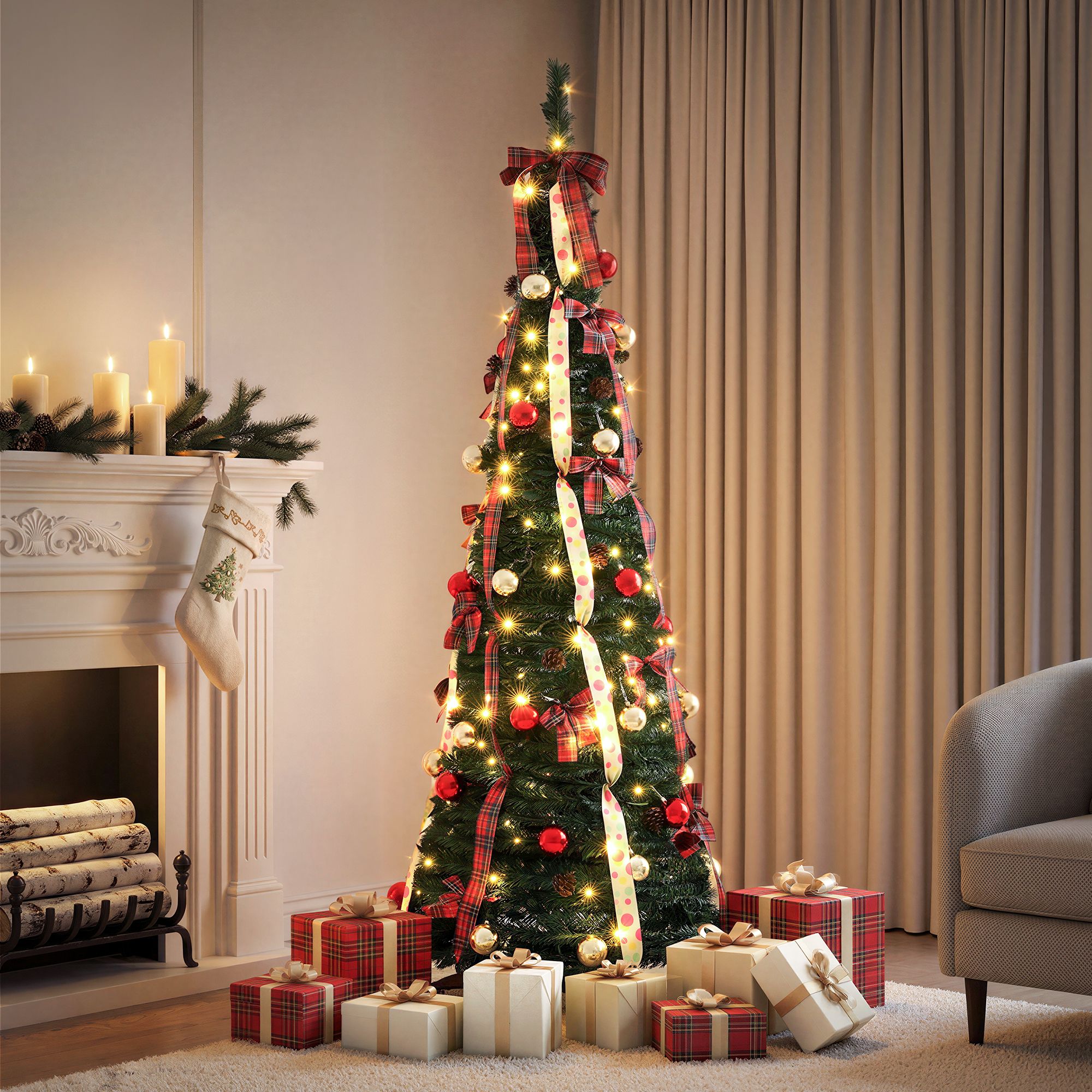 Jingle Jollys Pop Up Christmas Tree Pre Decorated Artificial Christmas Tree 197cm