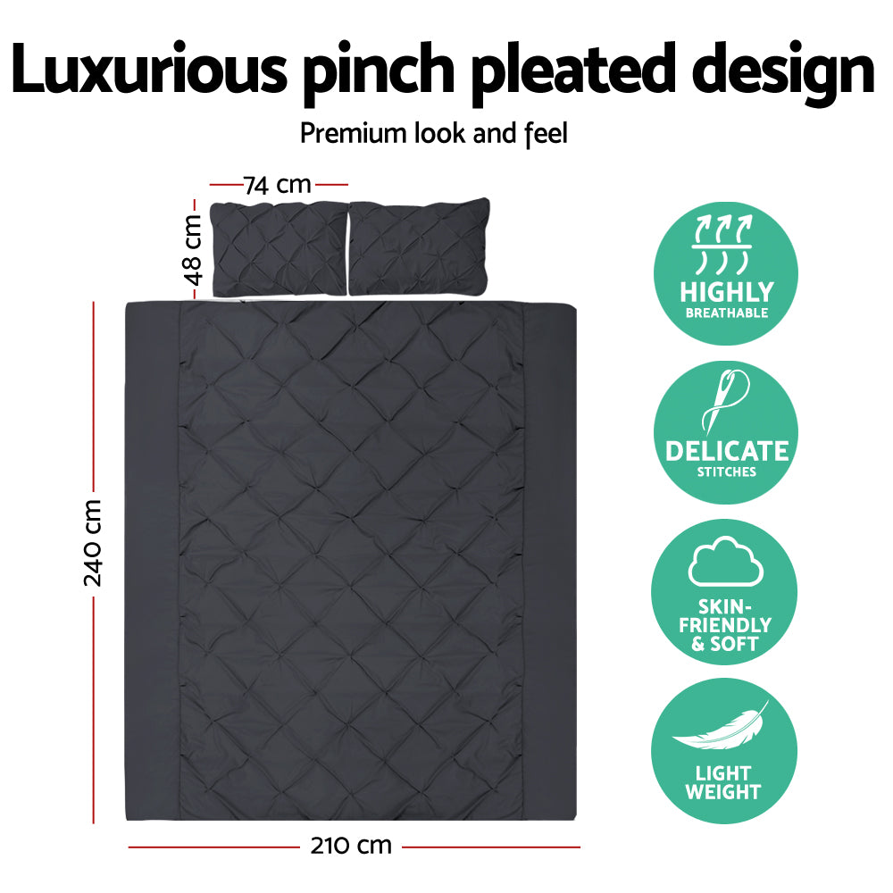 Giselle King Quilt Cover Set Diamond Pinch Black