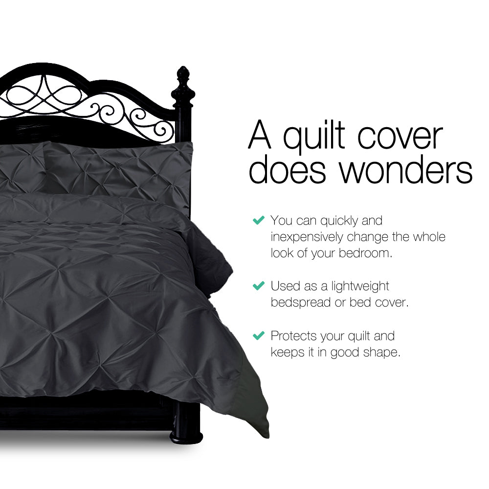 Giselle King Quilt Cover Set Diamond Pinch Black