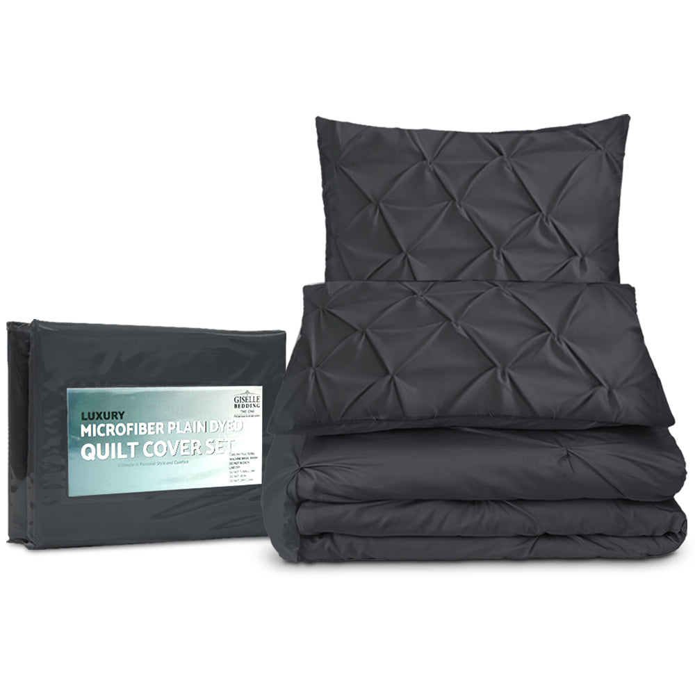 Giselle King Quilt Cover Set Diamond Pinch Black