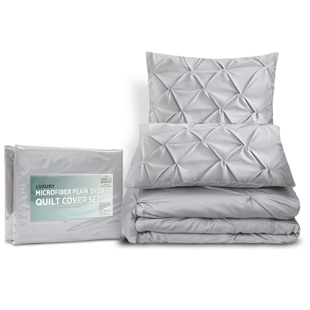 Giselle Super King Quilt Cover Set Diamond Pintuck Grey
