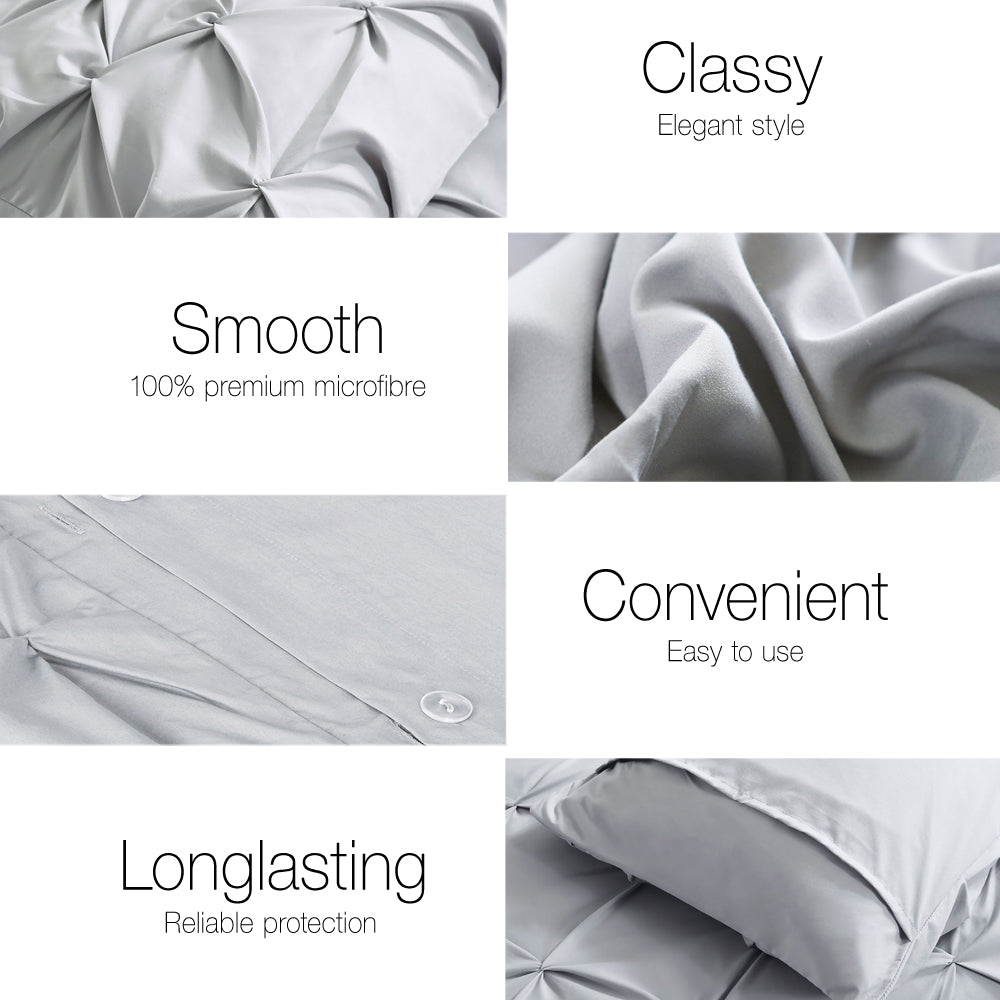 Giselle Super King Quilt Cover Set Diamond Pintuck Grey