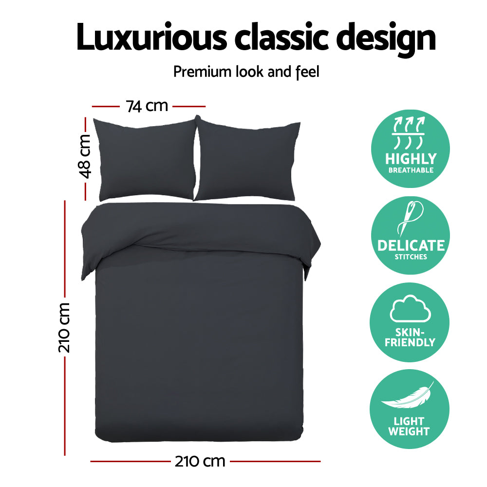 Giselle Queen Quilt Cover Set Black 3-Piece
