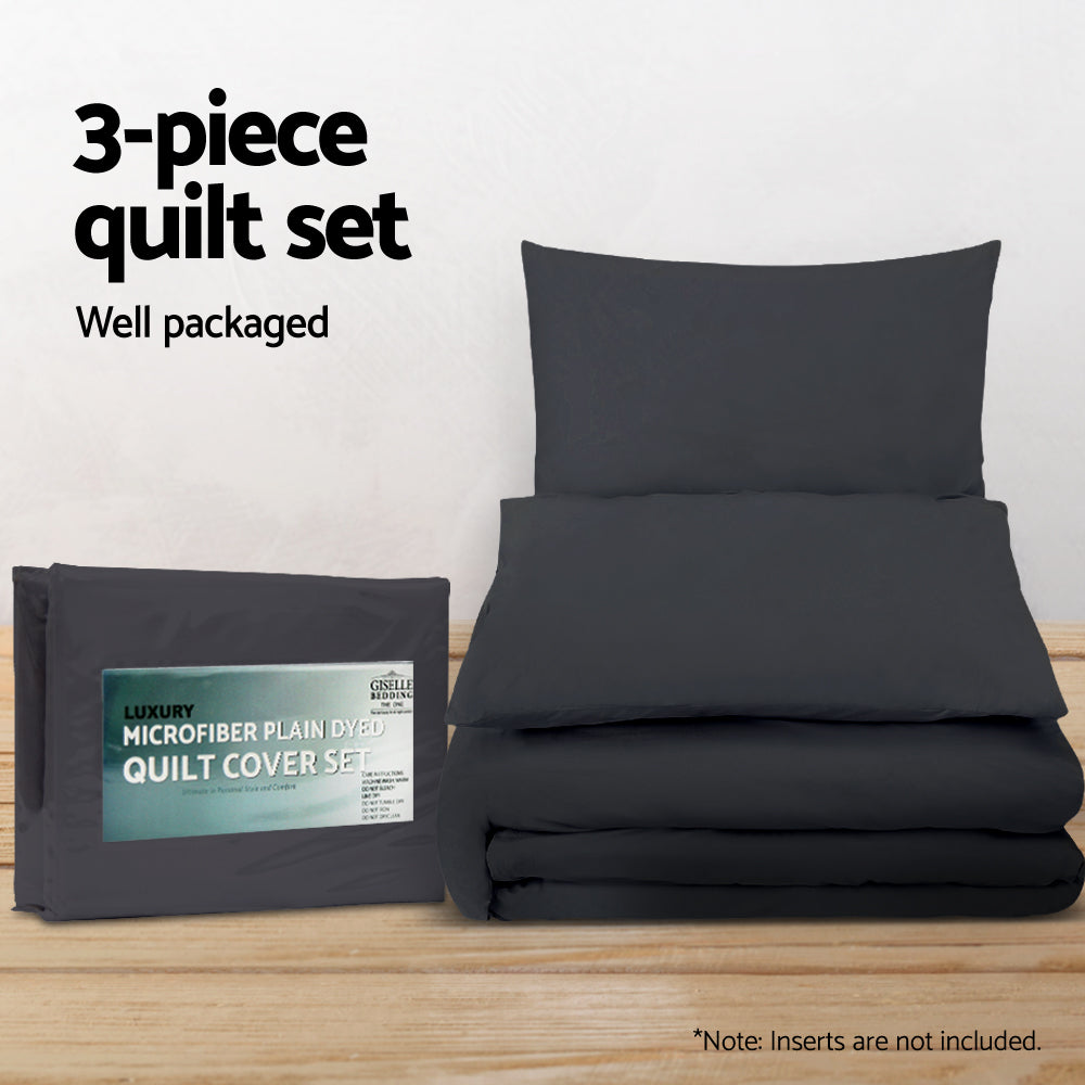 Giselle Queen Quilt Cover Set Black 3-Piece