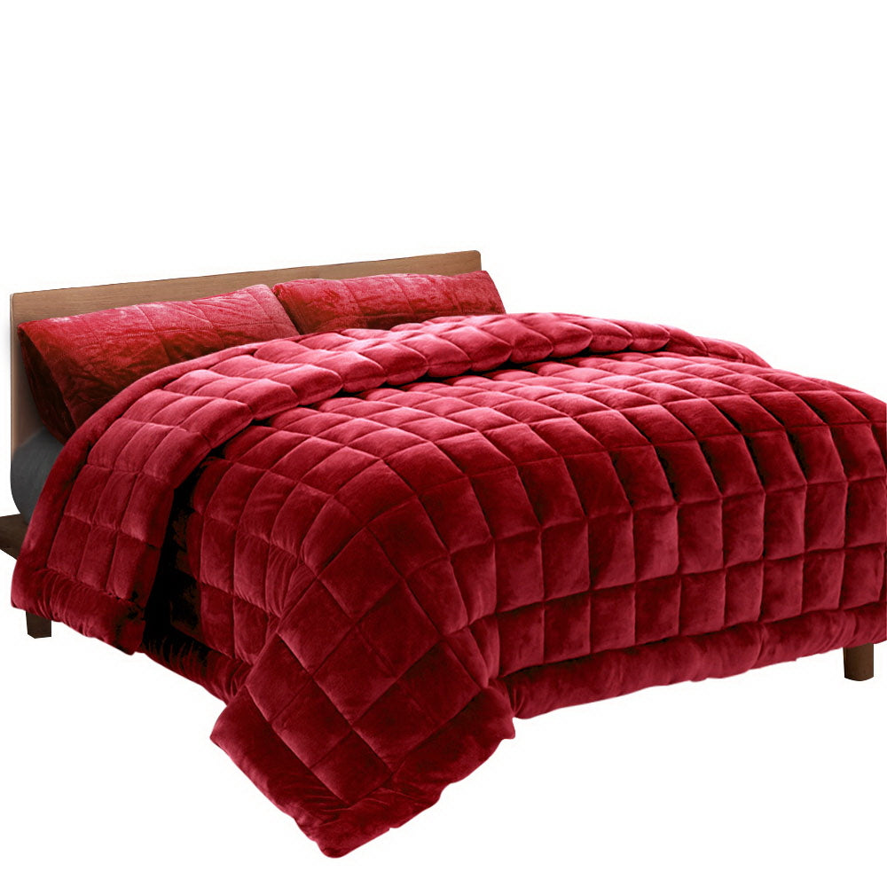 Giselle Bedding Faux Mink Quilt King Burgundy