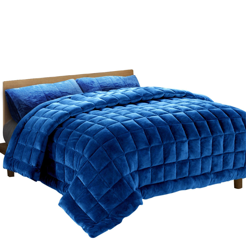 Giselle Bedding Double-Sided Faux Mink Quilt Queen Blue