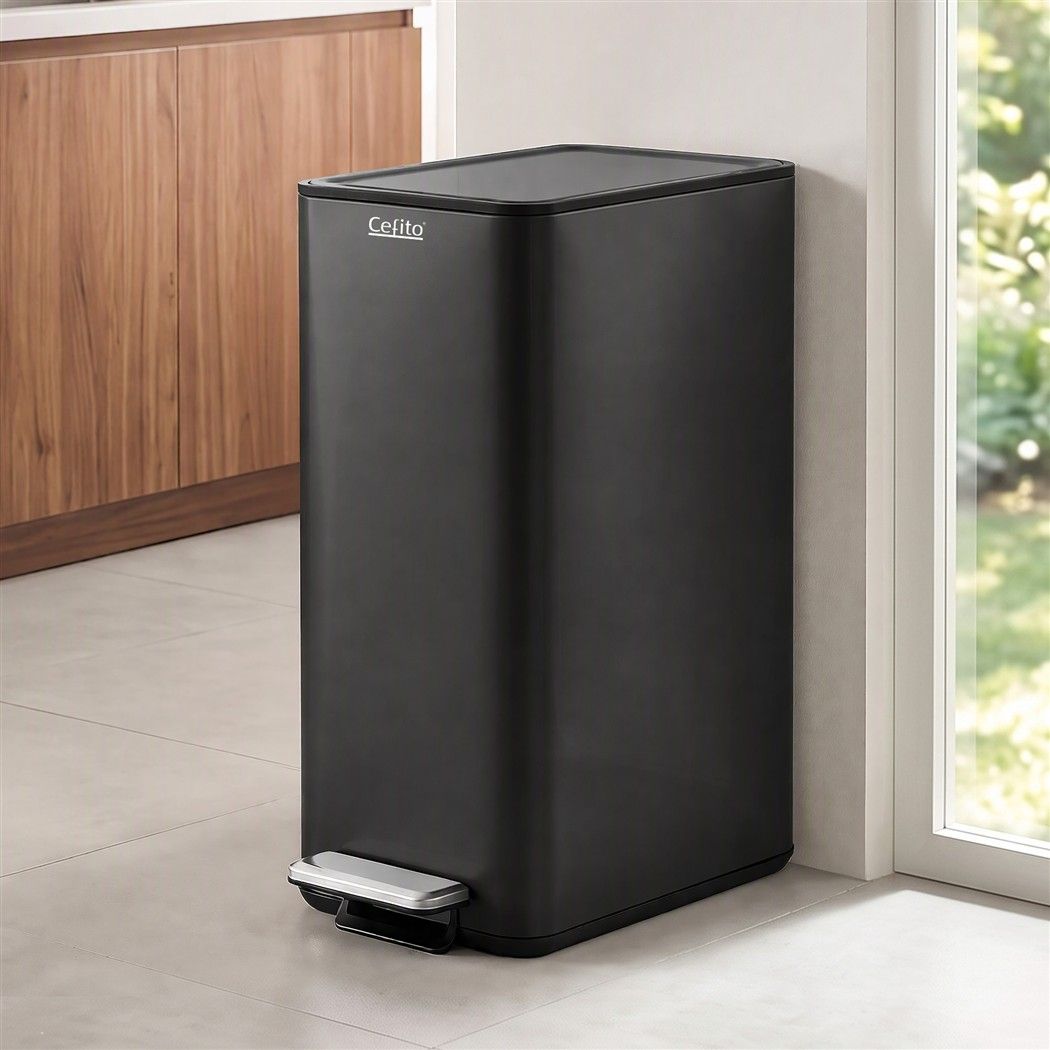Cefito 15L Slim Pedal Rubbish Bin Carbon Steel Black