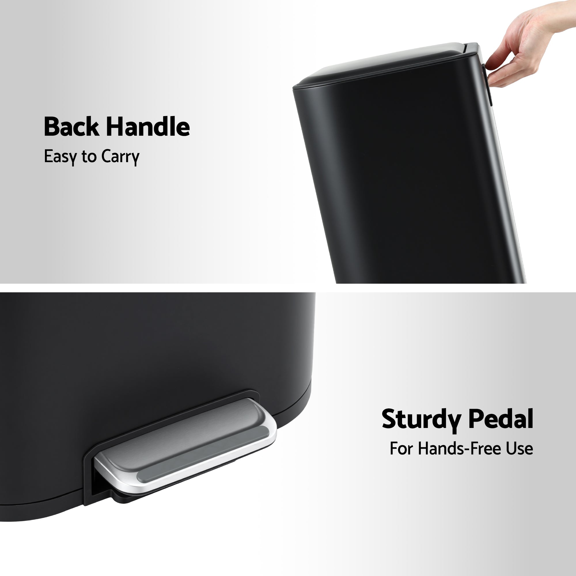 Cefito Kitchen Trash Can 40L Pedal Bins Rubbish Bin Steel with Soft Close Lid, Removable Inner Bucket, Rectangular Garbage Can Recycling Bin, Black