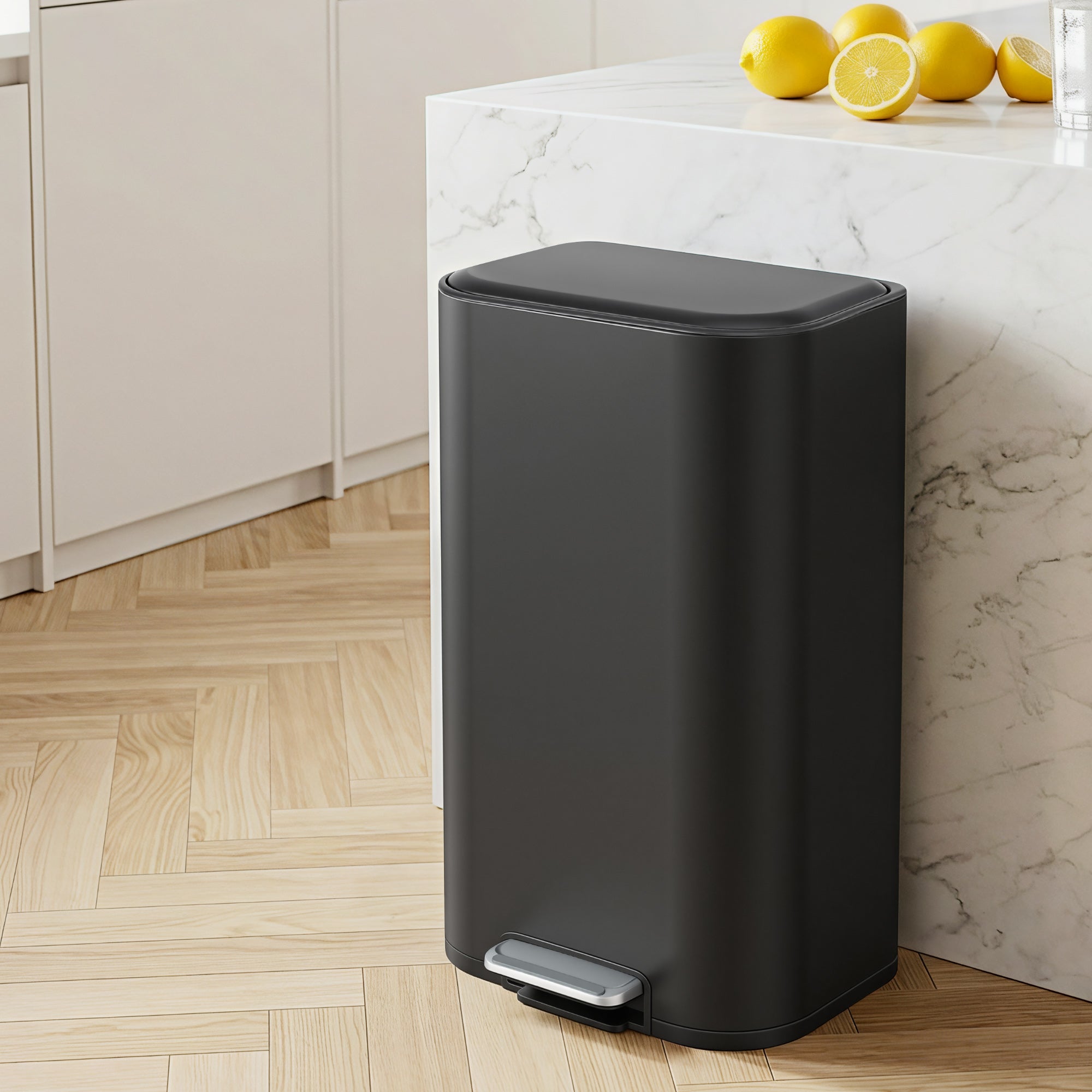Cefito Kitchen Trash Can 40L Pedal Bins Rubbish Bin Steel with Soft Close Lid, Removable Inner Bucket, Rectangular Garbage Can Recycling Bin, Black