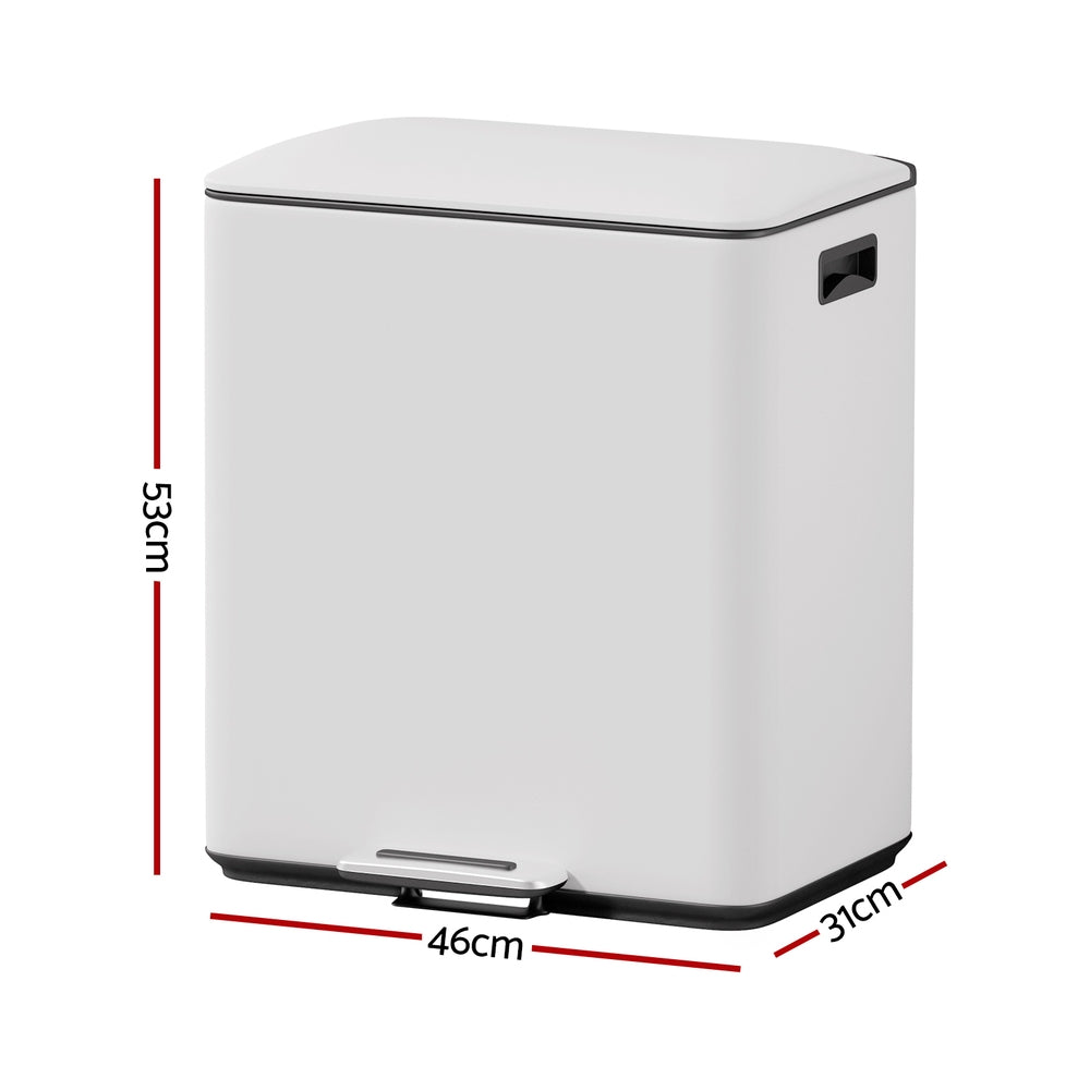 Cefito 40L Dual Compartment Pedal Bin White