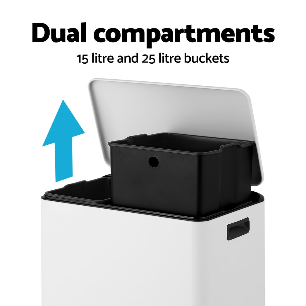 Cefito 40L Dual Compartment Pedal Bin White
