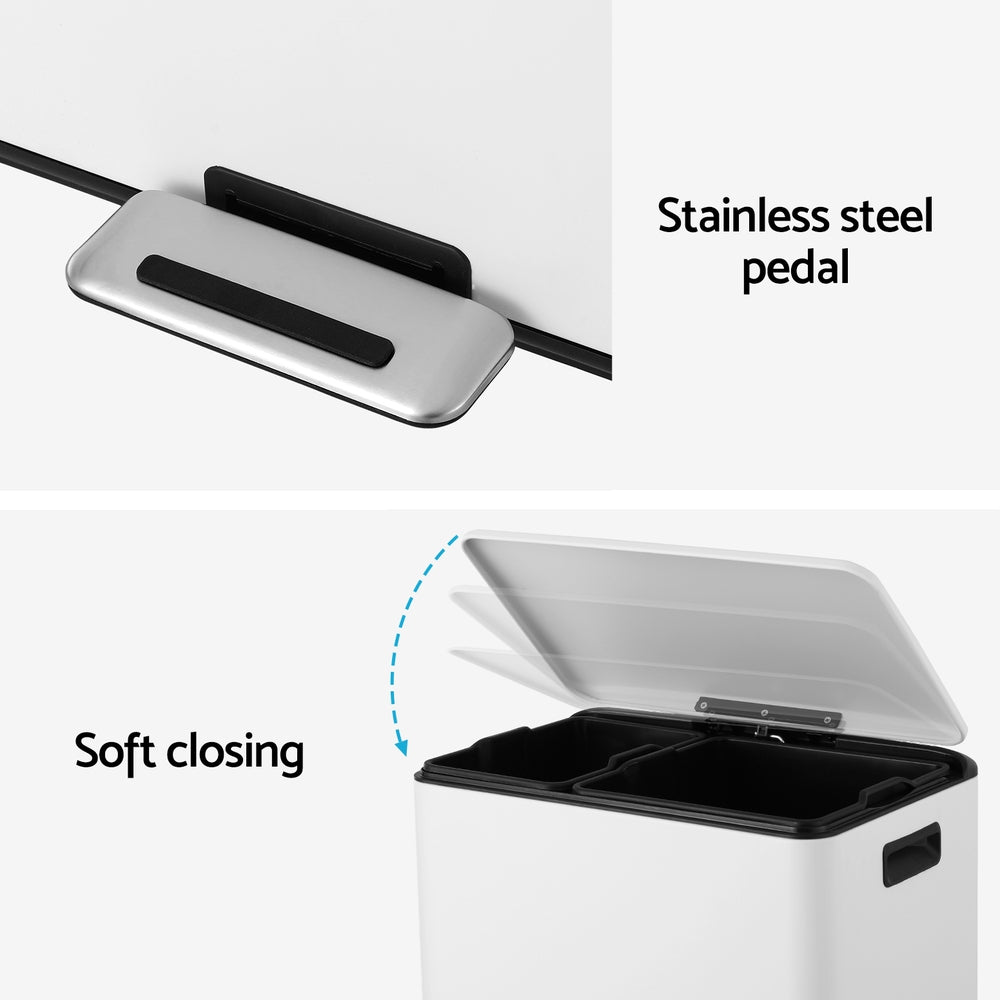 Cefito 40L Dual Compartment Pedal Bin White