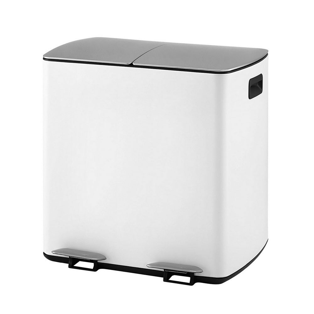 Cefito Pedal Bin Dual Compartment Rubbish Bin 40L White