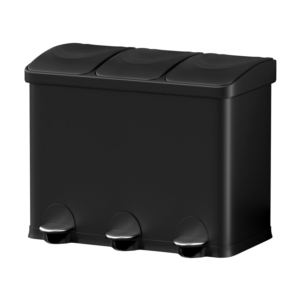 Cefito 45L Triple Compartment Pedal Bin Black