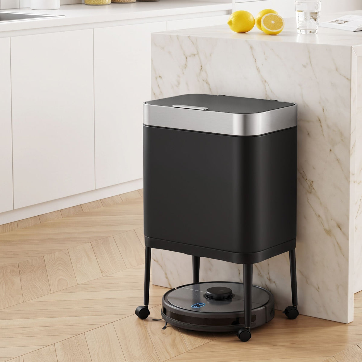 Cefito 40L Press Top Kitchen Rubbish Bin Stainless Steel Black