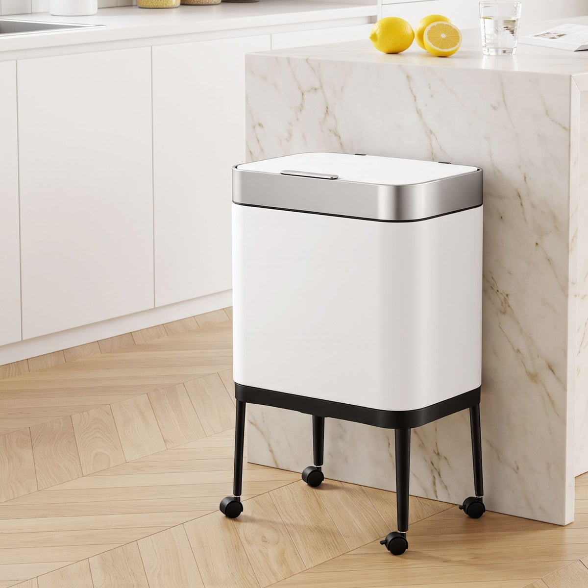 Cefito 40L Press Top Kitchen Rubbish Bin Stainless Steel White