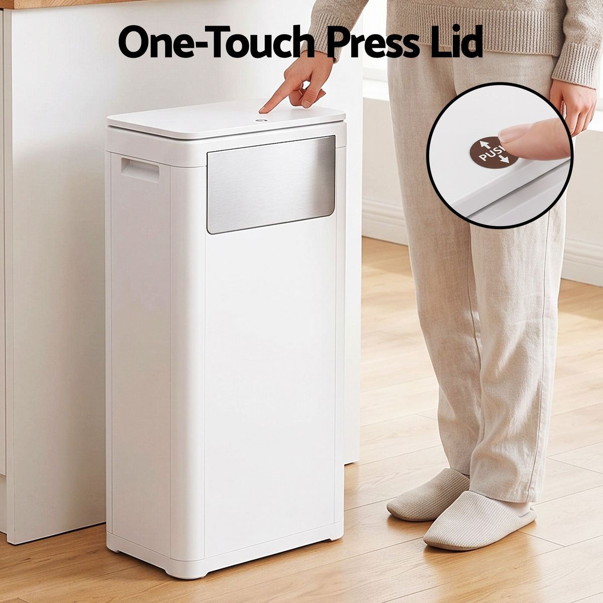 Cefito 30L Commercial Trash Can with Lid Front Push Flap Rubbish Bin White