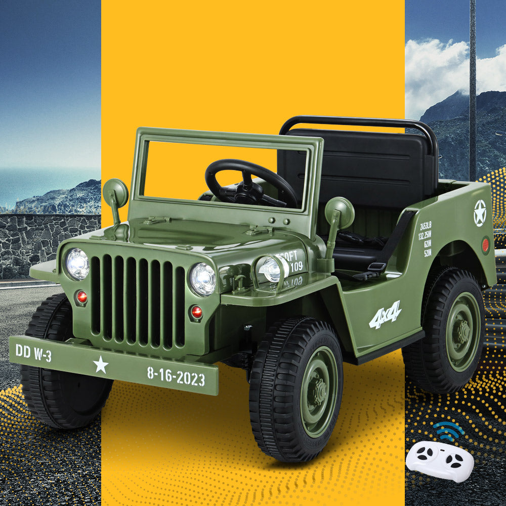 Rigo Kids Electric Ride-On Jeep 12V Military Off-Road Toy Olive